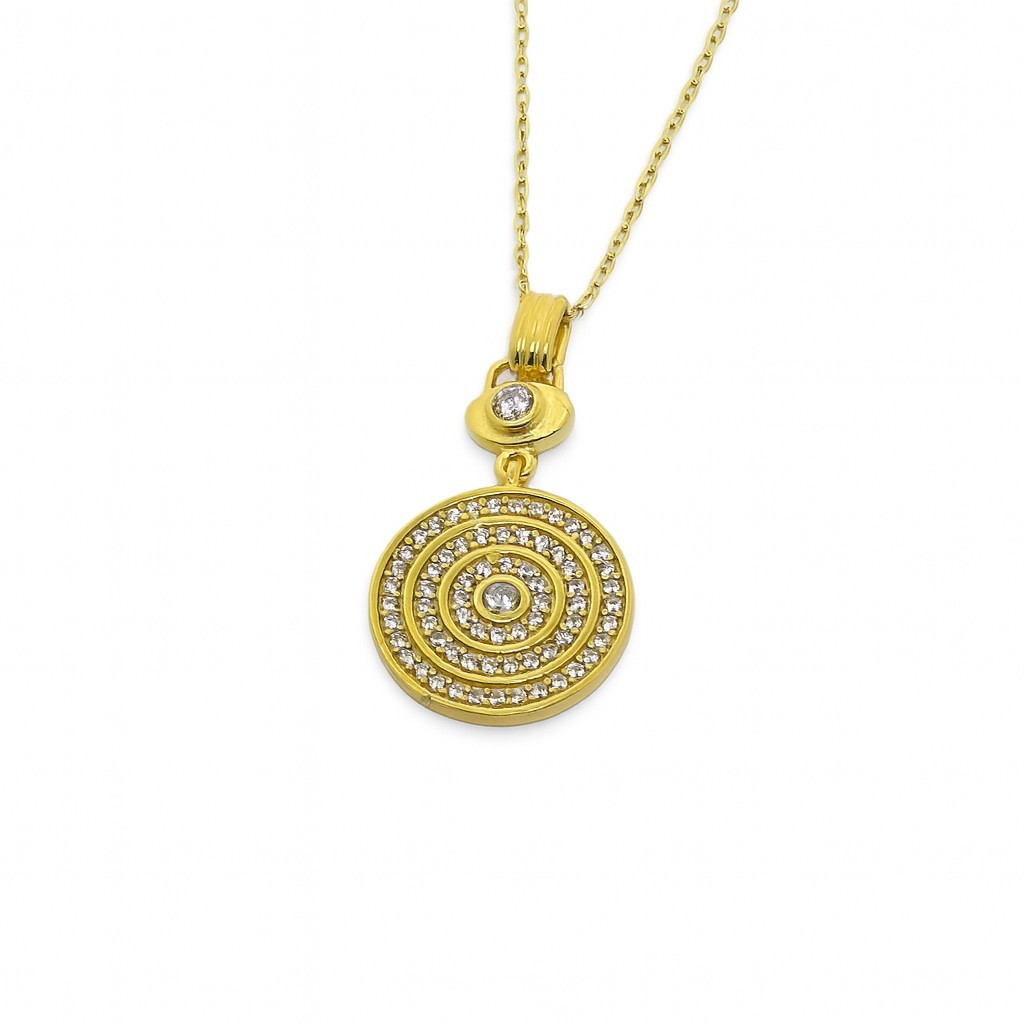 Round Medallion Pendant Necklace 14k Gold Over 925 Silver Lab Diamond Pave Gift