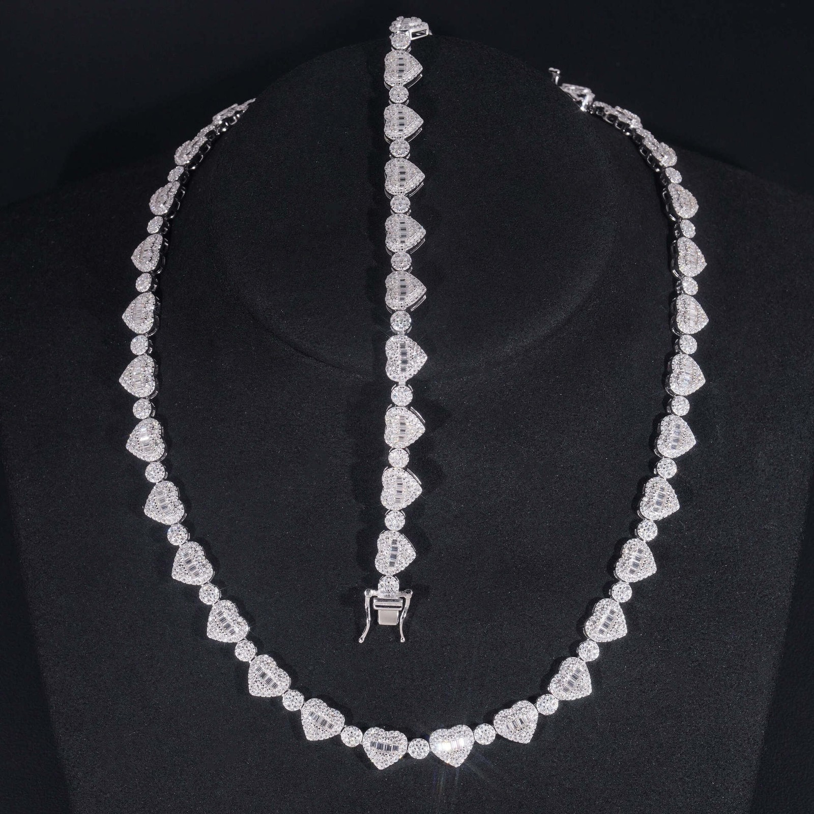 VVS1/D Moissanite Heart Link Bracelet Necklace Mens Womens – 925 Sterling Silver