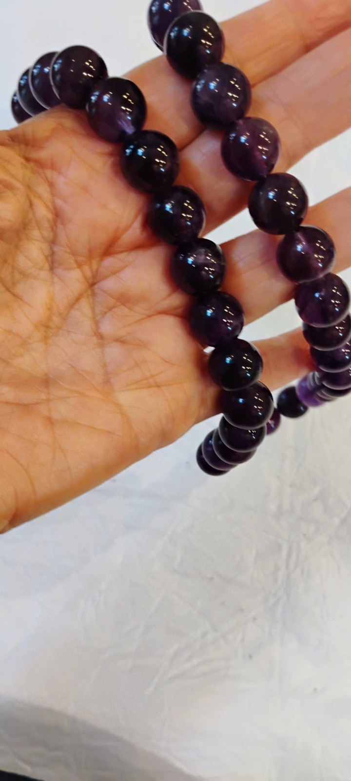 20″ Long Amethyst 12mm Bead Necklace, Signed F P China