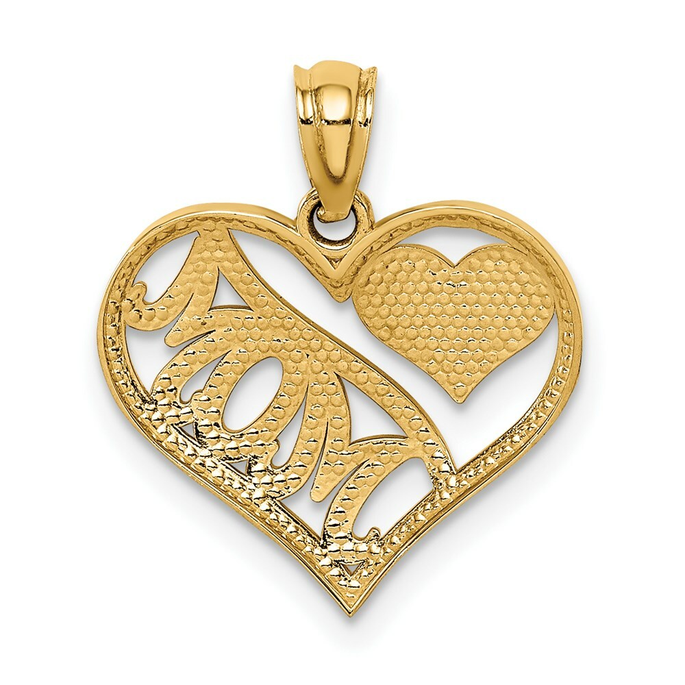14k Yellow Gold Polished MOM In Heart Charm Charm Pendant 0.78″