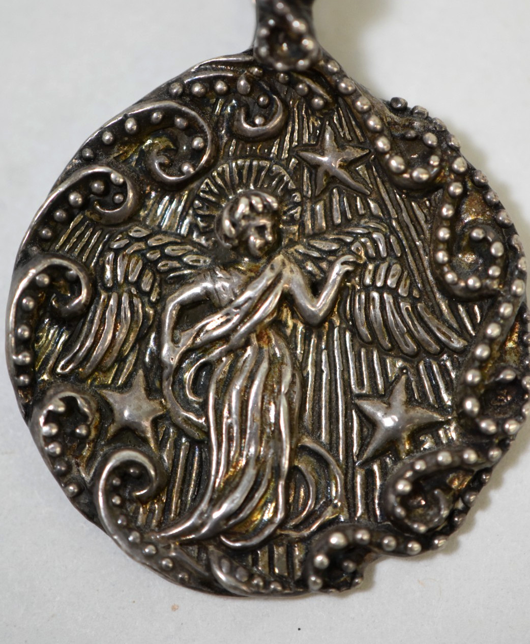 VTG 1990s Andrea Barnett Sterling Silver 925 Angel & Stars Pendant 21.6g Signed