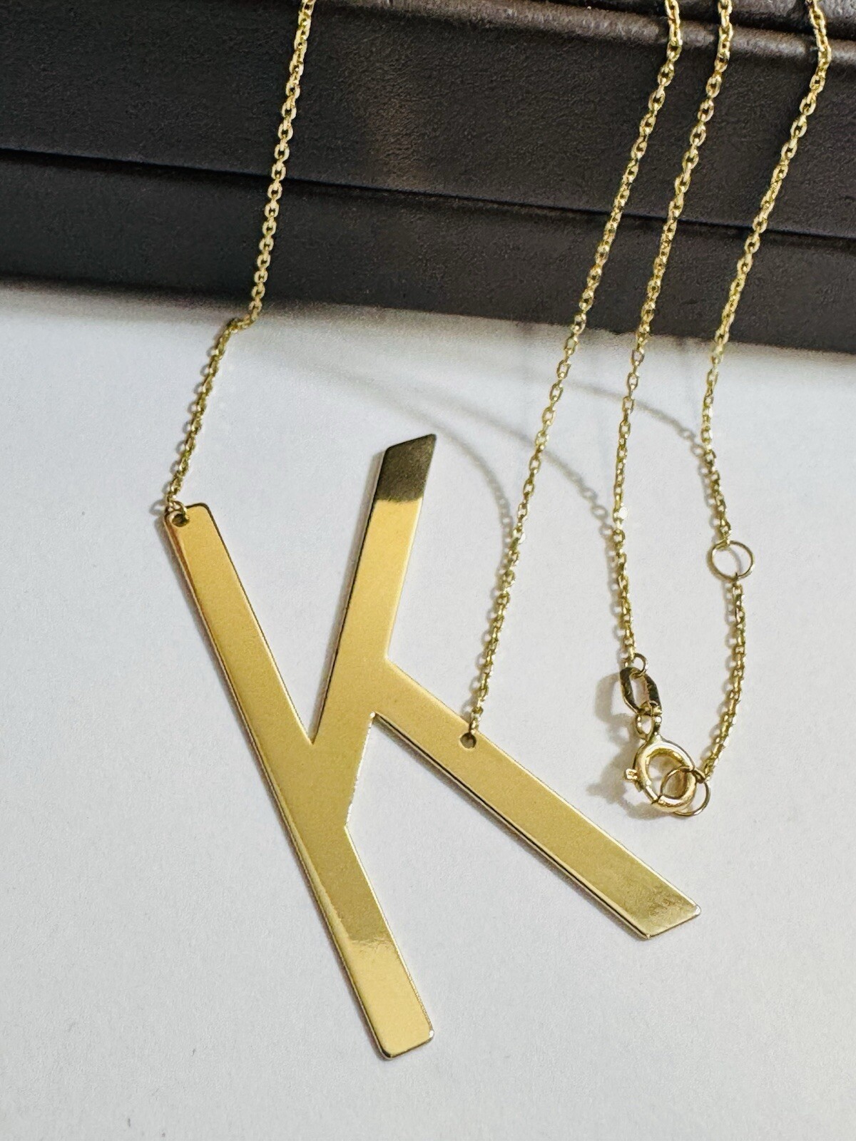 RARE 18K 750 YELLOW Gold Letter K initial Necklace 16.5/17.5” Long 1mm 4.1g