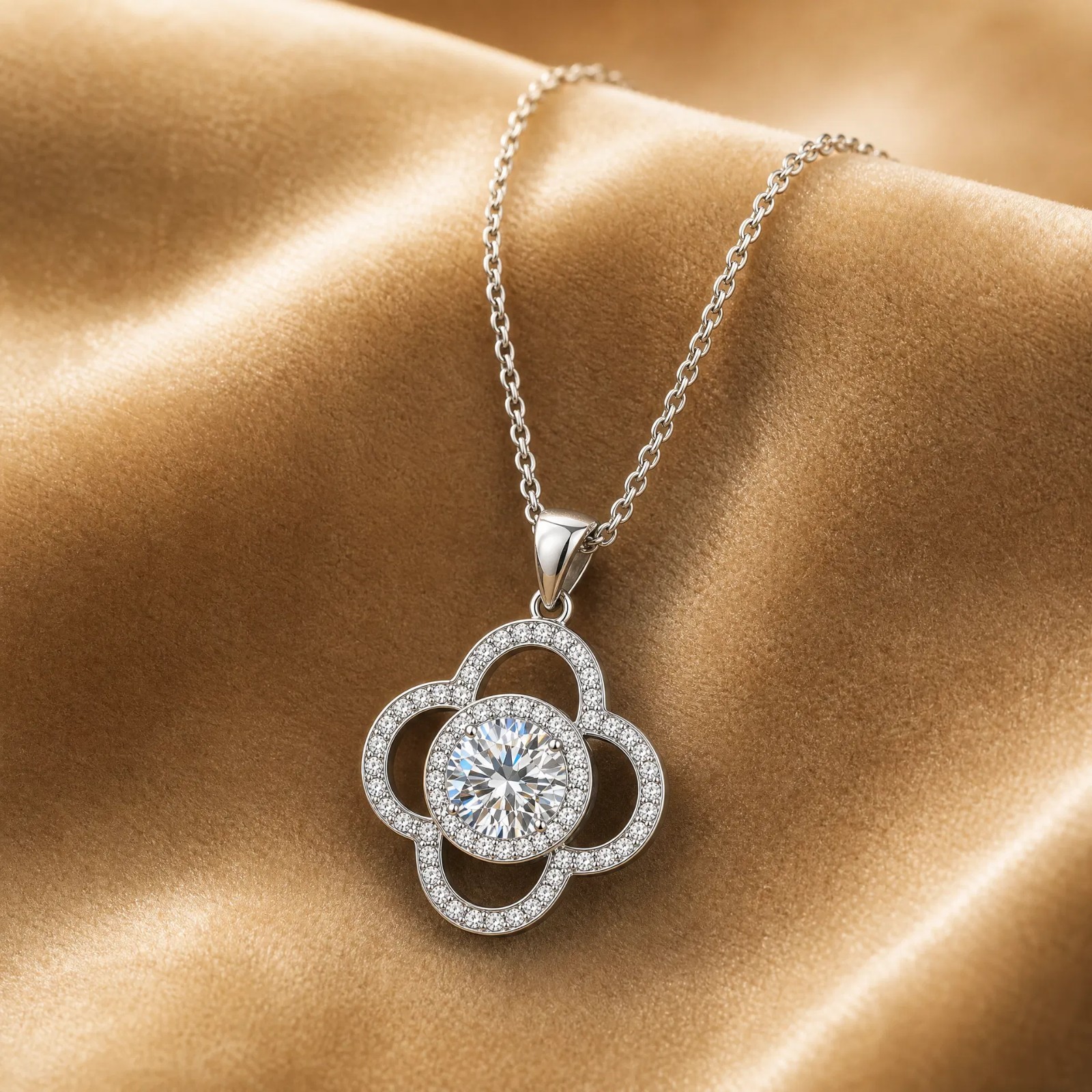 1CT Moissanite Four Leaf Clover Pendant Necklace 925 Sterling Silver