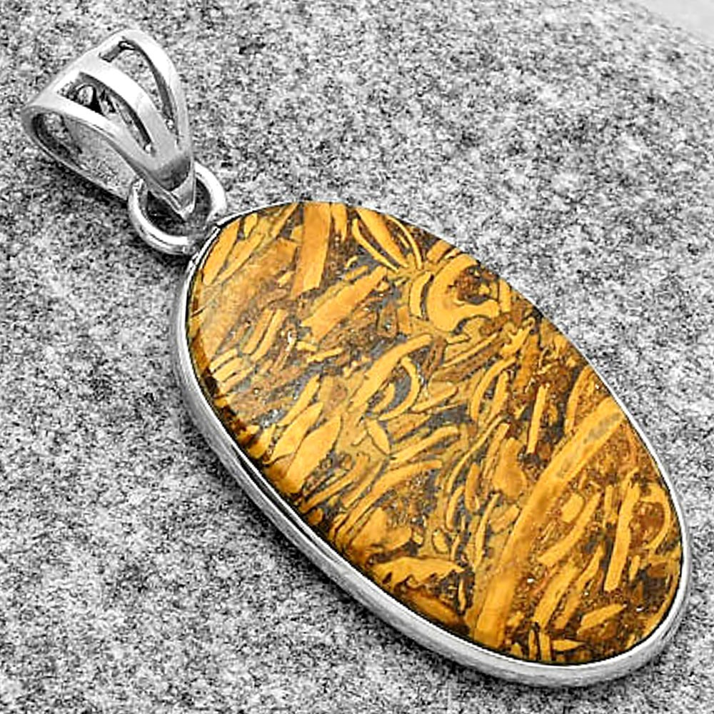 Natural Coquina Fossil Jasper – India 925 Sterling Silver Pendant Jewelry P-1001