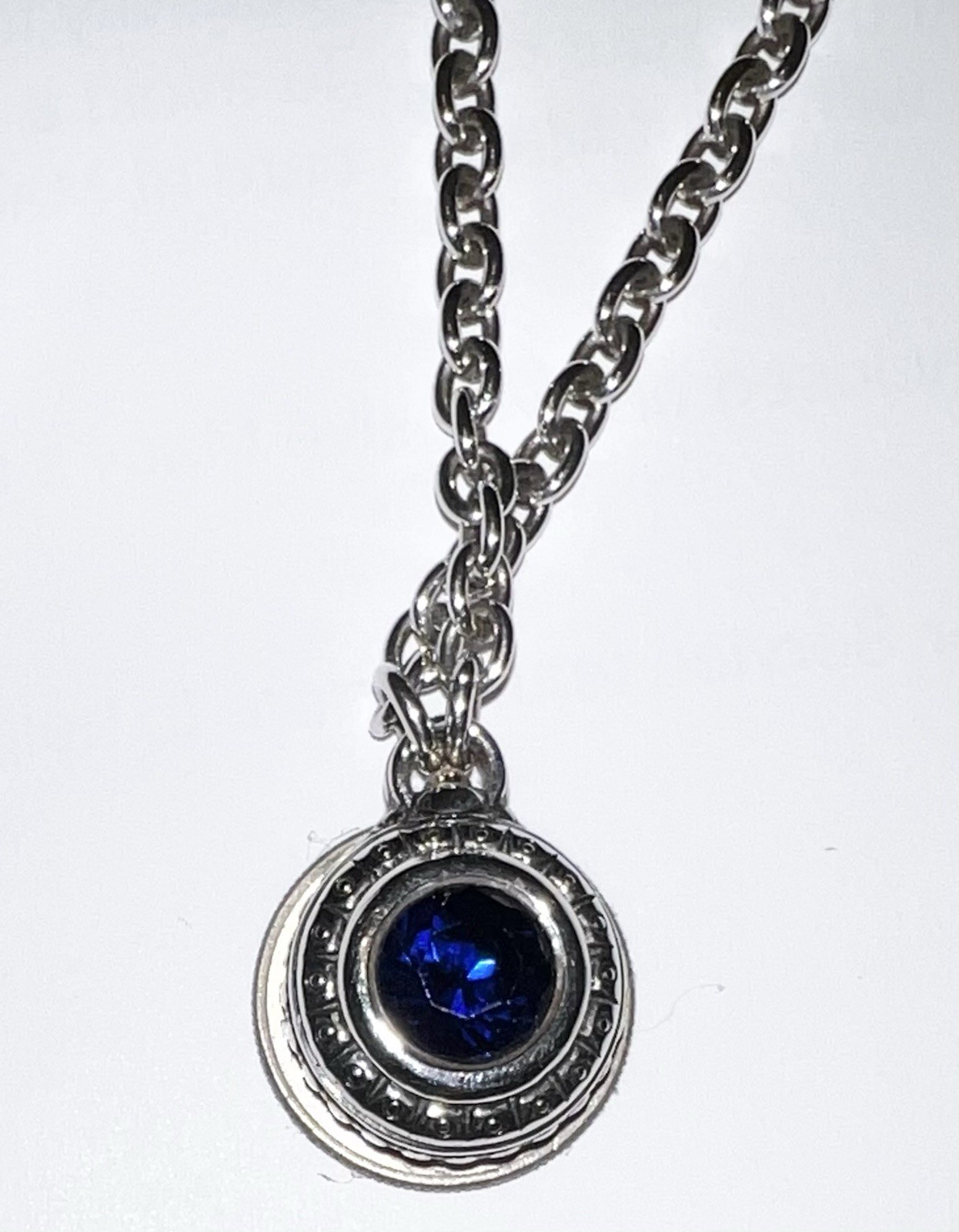 David & Ronnie Necklace, Blue Stone, Sterling 925/14K, CHAIN 24” EXCELLENT CON