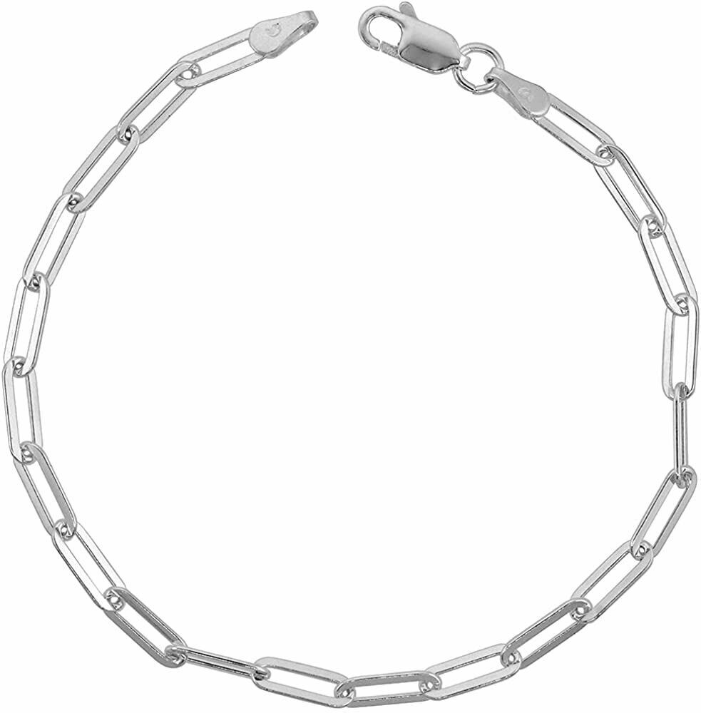 3MM Solid 925 Sterling Silver Italian Paperclip Rolo Chain Necklace Italy 7″-30″