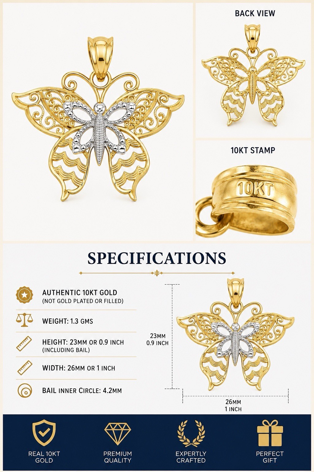 10kt Gold Butterfly Charm