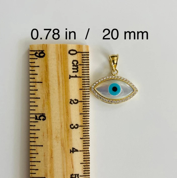 14k Solid Gold Mother of Pearl Evil Eye 20mm Pendant – PT2231