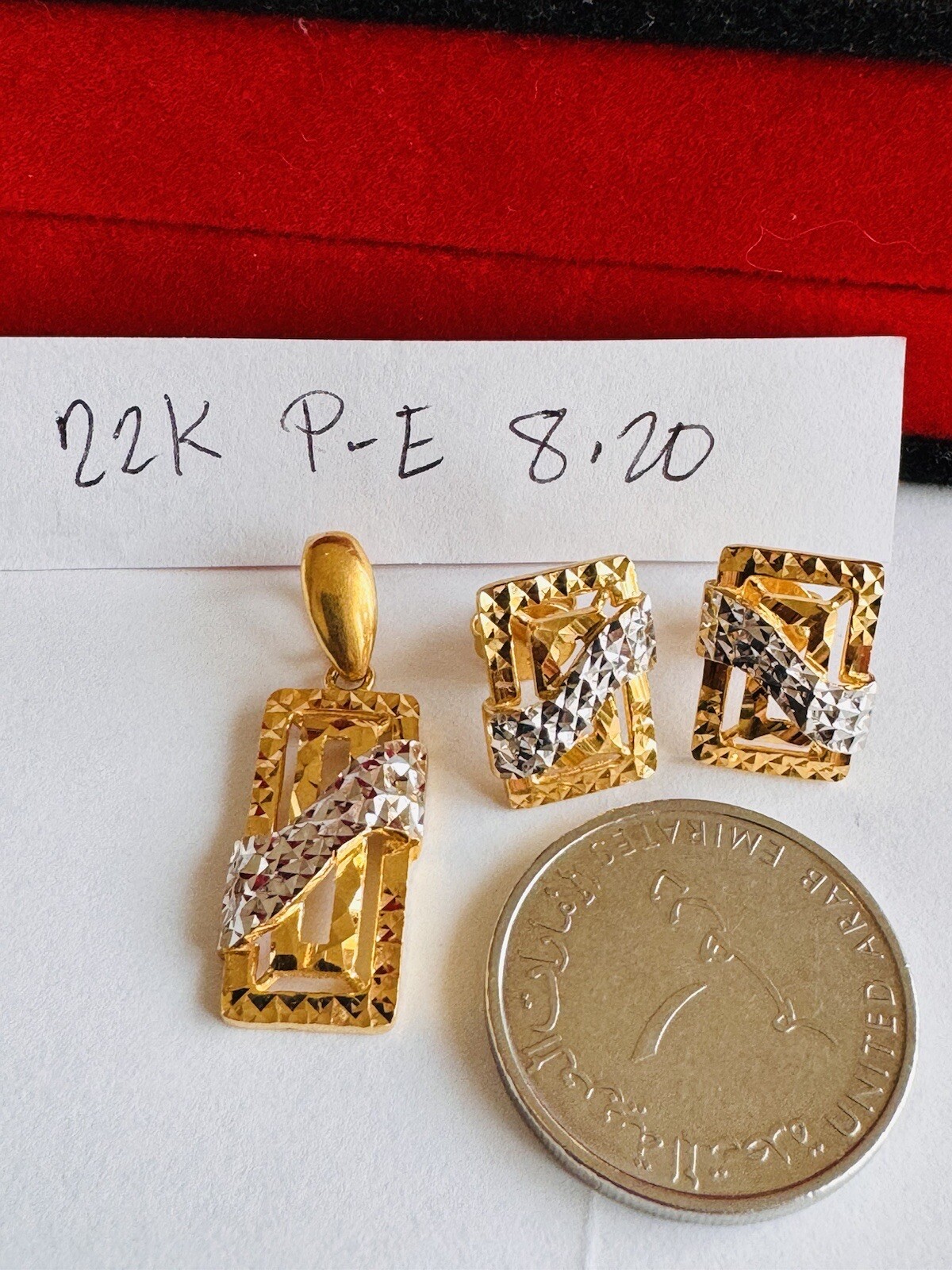 22K 916 22CT Fine Real Gold Unique Two tone Earring & Pendant 8.2G