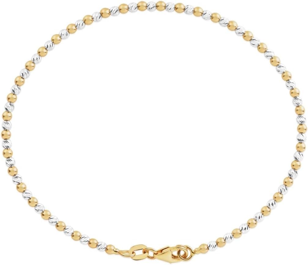 Floreo 14k Two-Tone Gold 2mm Yellow and White Gold Bead Bracelet, 7 Inch