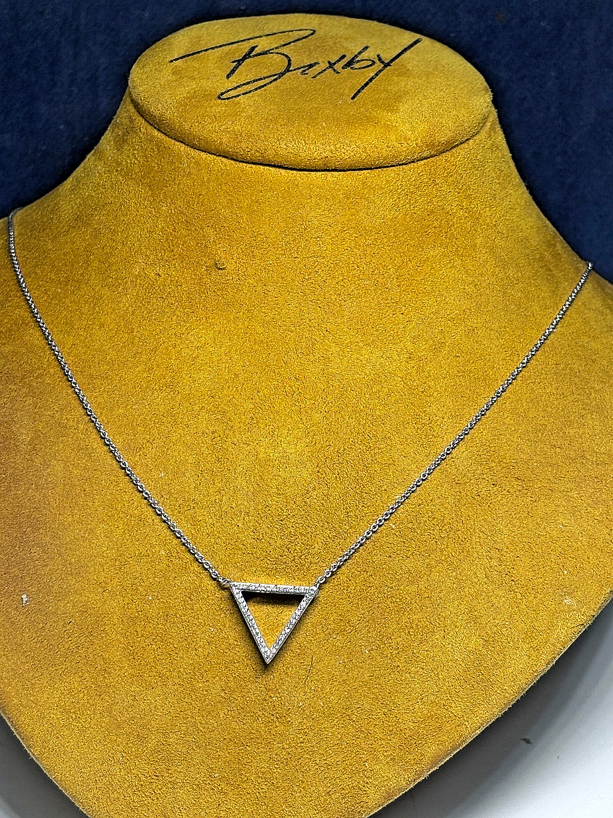 JWBR Sterling Silver CZ Pavé-set Triangle Pendant/Chain Necklace 3g 17in