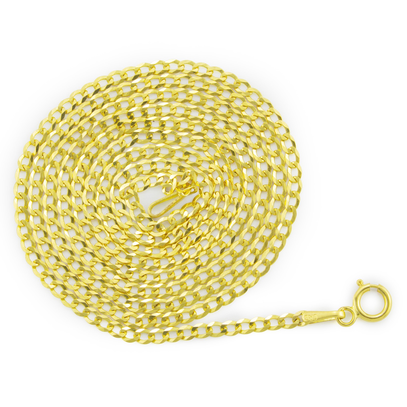 14K Yellow Gold 2mm Women Solid Curb Cuban Chain Link Italian Necklace 16″