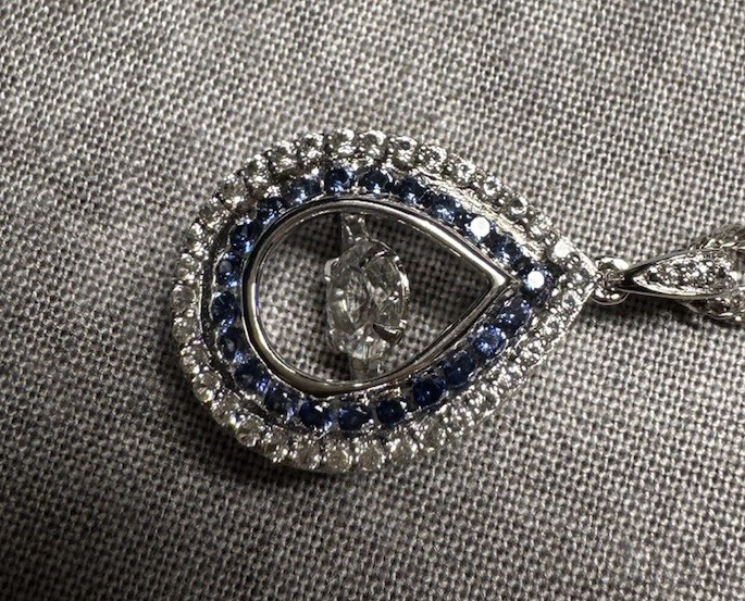 New lab-created Blue and White Sapphire Pendant Dancing Stone Sterling Silver