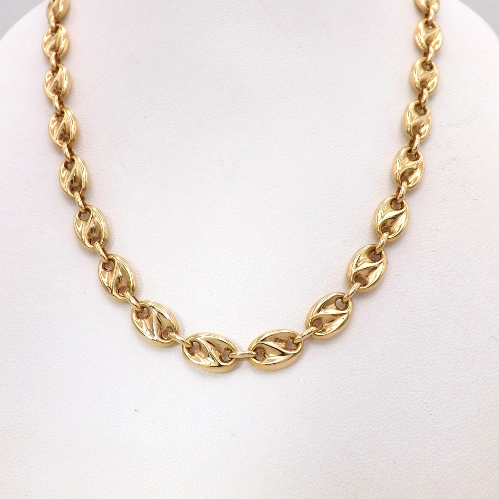 Solid 18K Gold Mariner Coffee Bean Link Necklace 750 Italy Europa Oro New 23.5in
