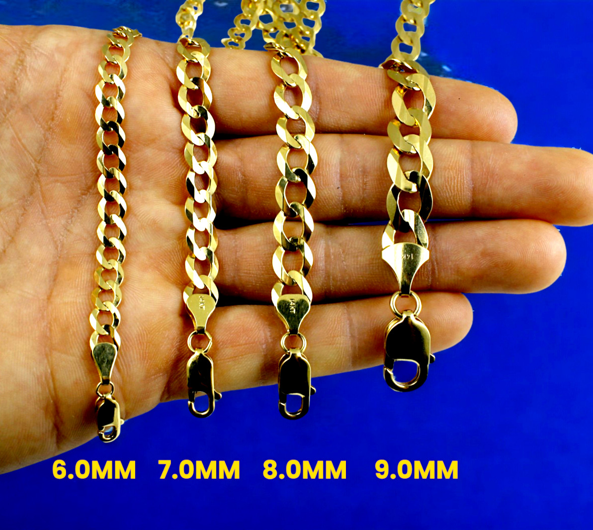 14K Yellow Gold 1.5mm-14mm Solid Curb Cuban Chain Necklace Link All Sizes