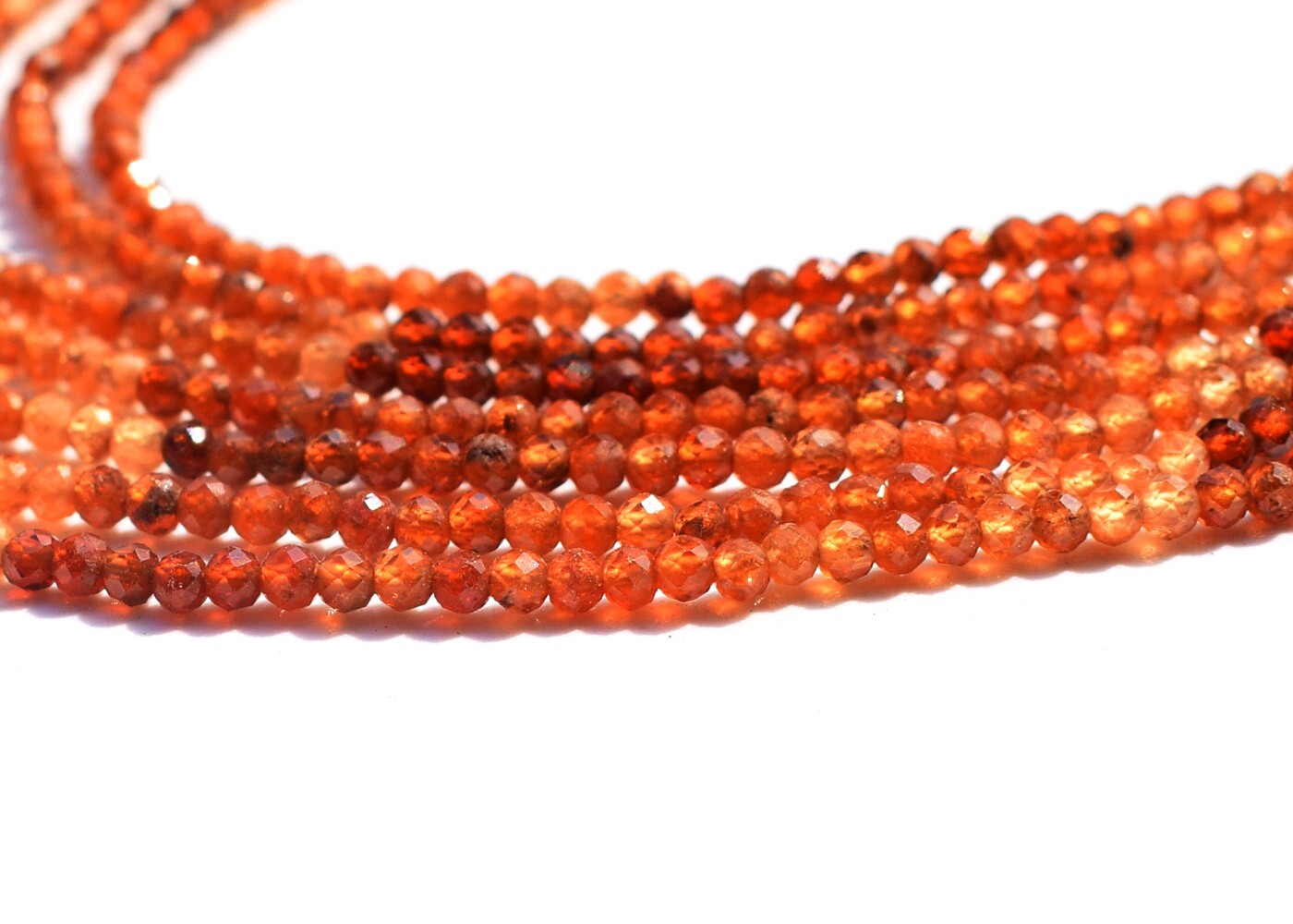 185 Cts Natural 7 Strands Hessonite Garnet Round Shape Beads Necklace AK 20 E488