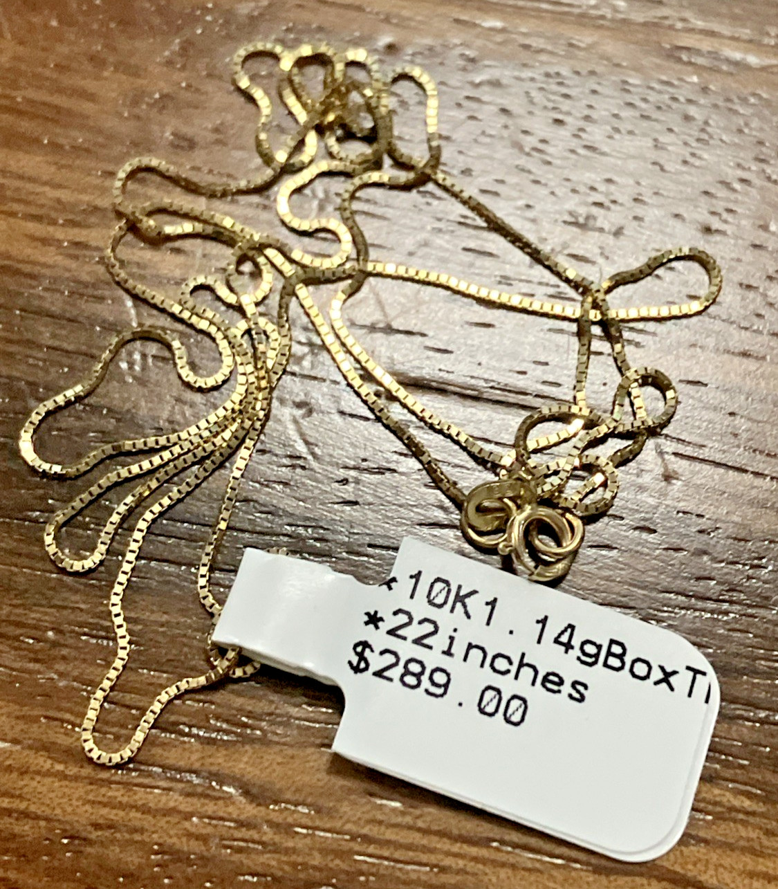 10kt Real Solid Gold Thin Box Chain 1.14grams 22” Necklace New with Tag 10K