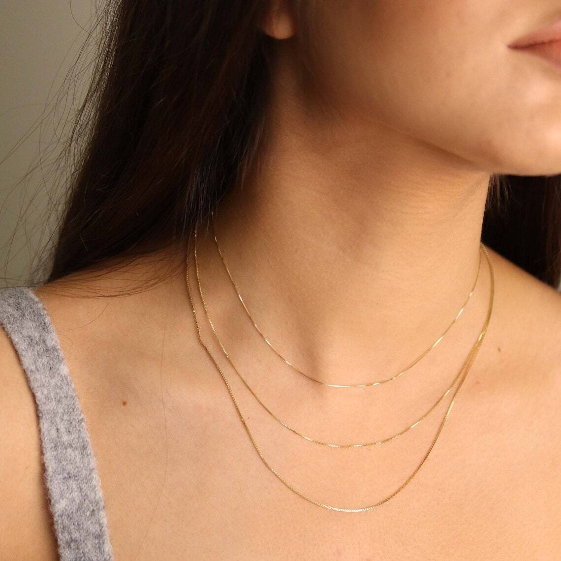 14K Solid Rose Gold Box Necklace Real Gold Chain 16″ 18″ 20″ 22″ 24″