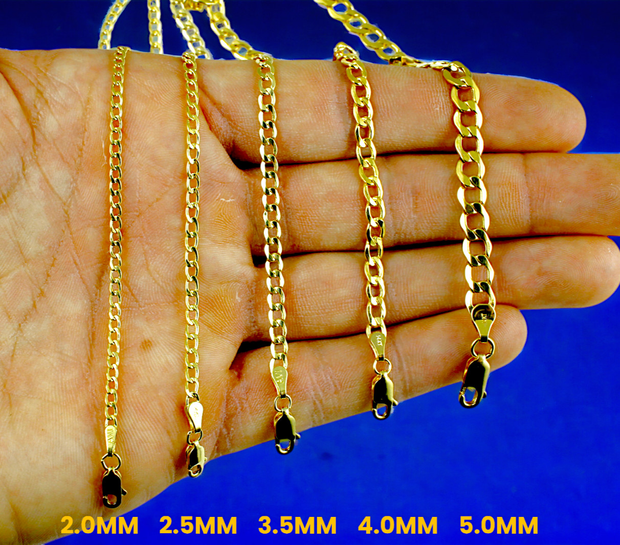 14K Yellow Gold 2mm-9mm Curb Cuban Chain Necklace Round Link All Sizes Men Women