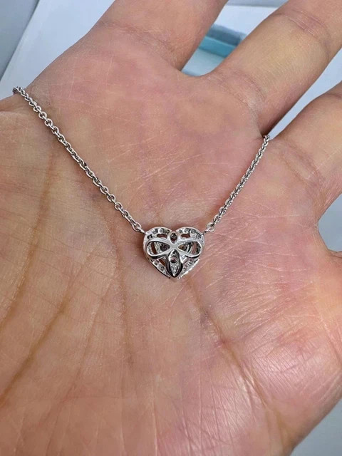 14k White Gold Plated 1.50Ct Round Lab Grown Diamond Double Heart Pendant Chain
