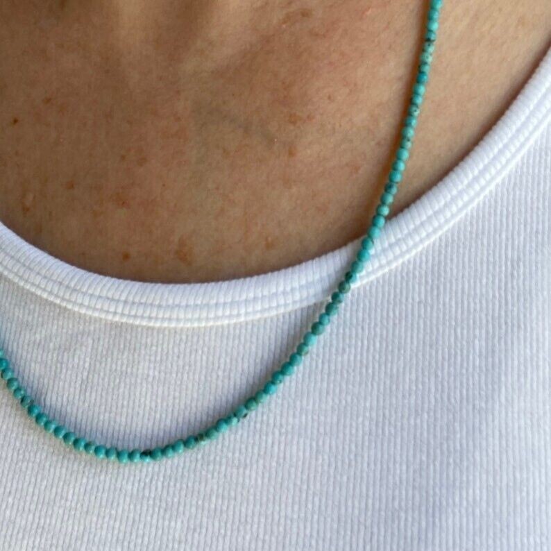 Natural African Turquoise Faceted Round 2MM Gemstone Bead Men Women Necklace 18″