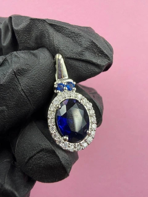 2.00Ct Oval Cut Lab Created Sapphire Women’s Halo Pendant 14K White Gold Plated