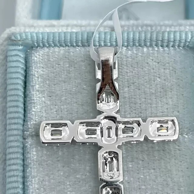 2Ct Baguette Simulated Diamond Men’s Cross Pendant 14K White Gold Plated Silver