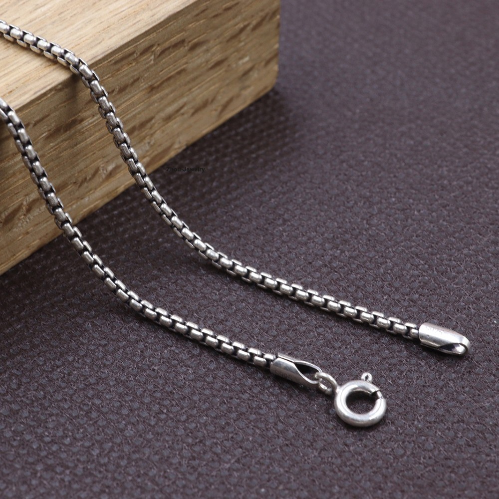 Real 925 Sterling Silver Box Link Necklace 2mm Width 31.5 Inches Sturdy Chain