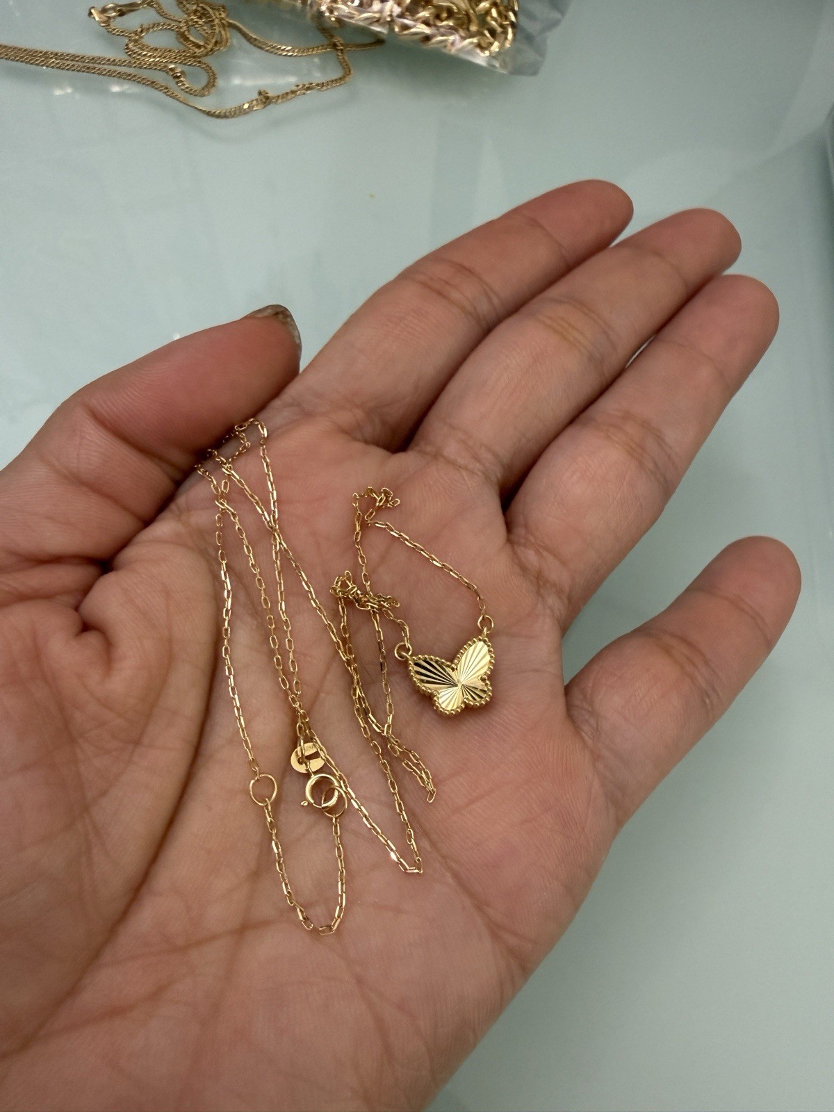 🔥New 18kButterf Necklace AttachedChain Real Gold Not Platd S16 Gift Cute Diacut