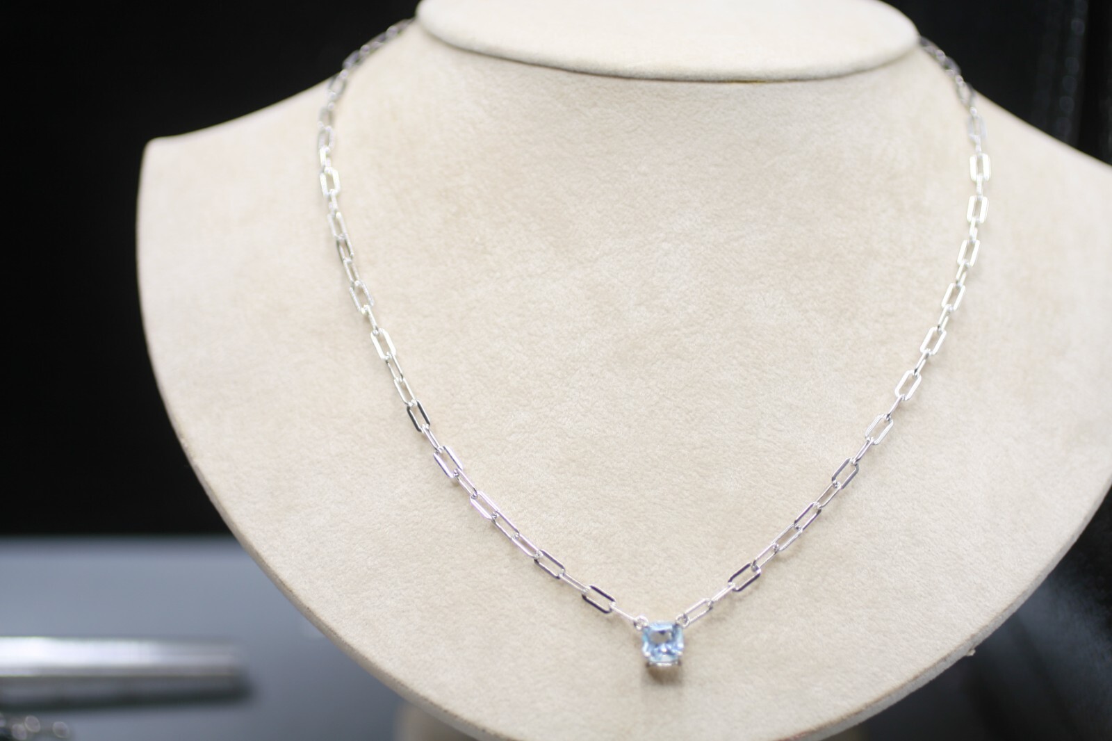925 Sterling Silver Topaz Paper Clip Chain Rhodium Plated Adjustable S38