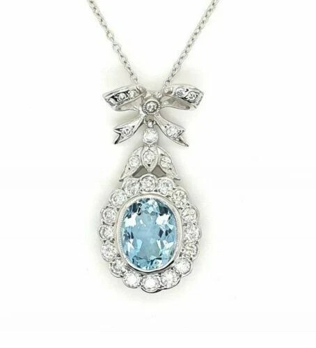 New Perfect Women’s Pendant 14k White Gold Over 3CT Aquamarine