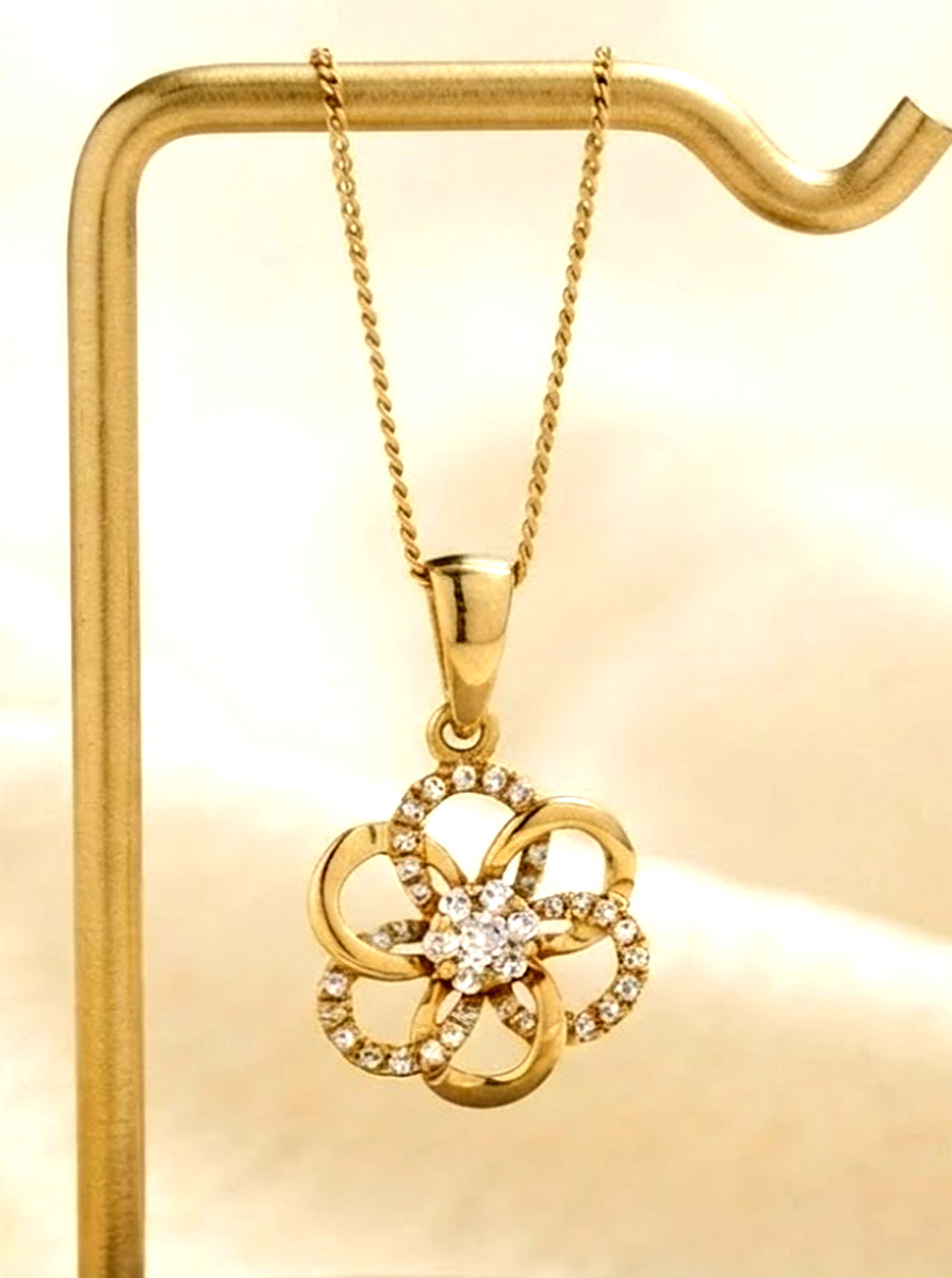 0.80ct Natural round diamond 14k BIS Hallmarked solid yellow gold Flower Pendant