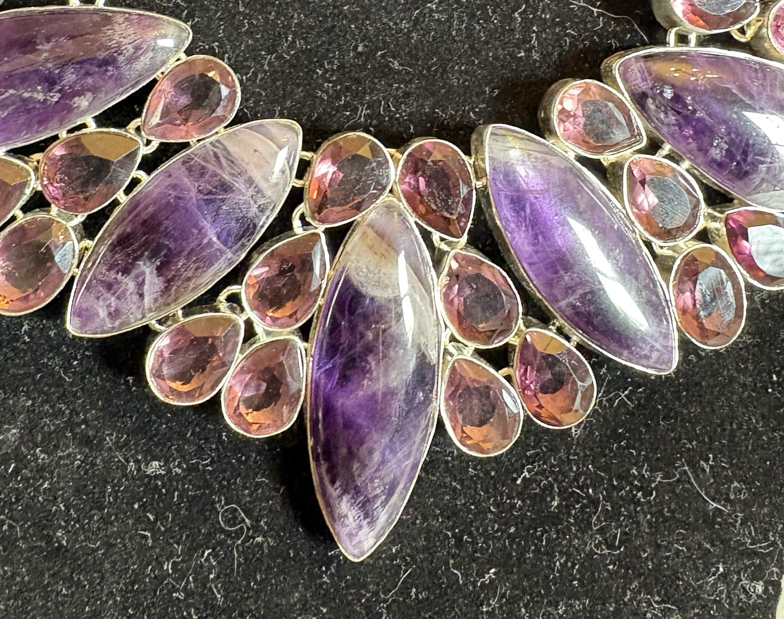 Natural Amethyst Statement Necklace 925 Sterling Silver 200ct Massive Bib Collar