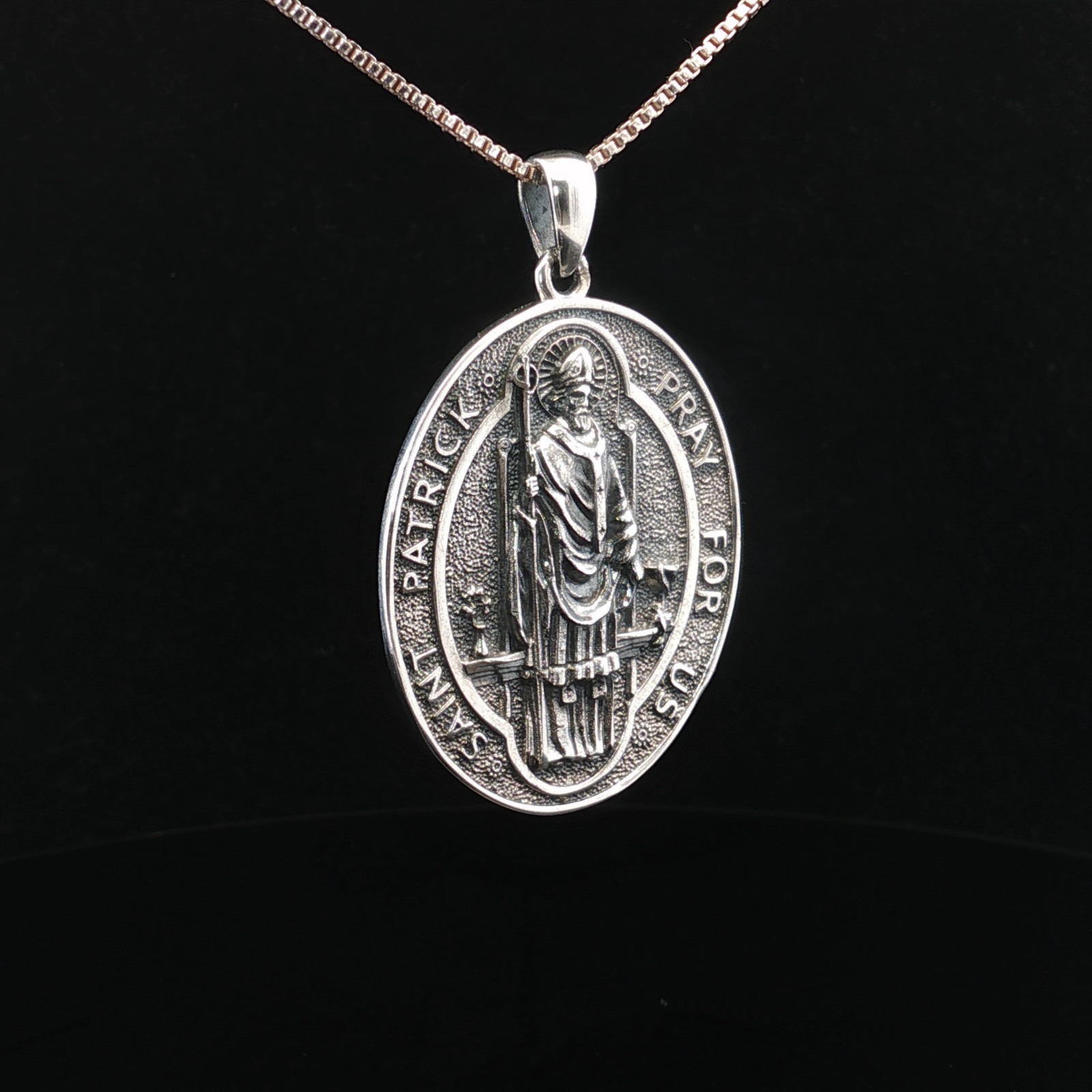 Sterling Silver Two-Sided Saint Patrick Necklace
