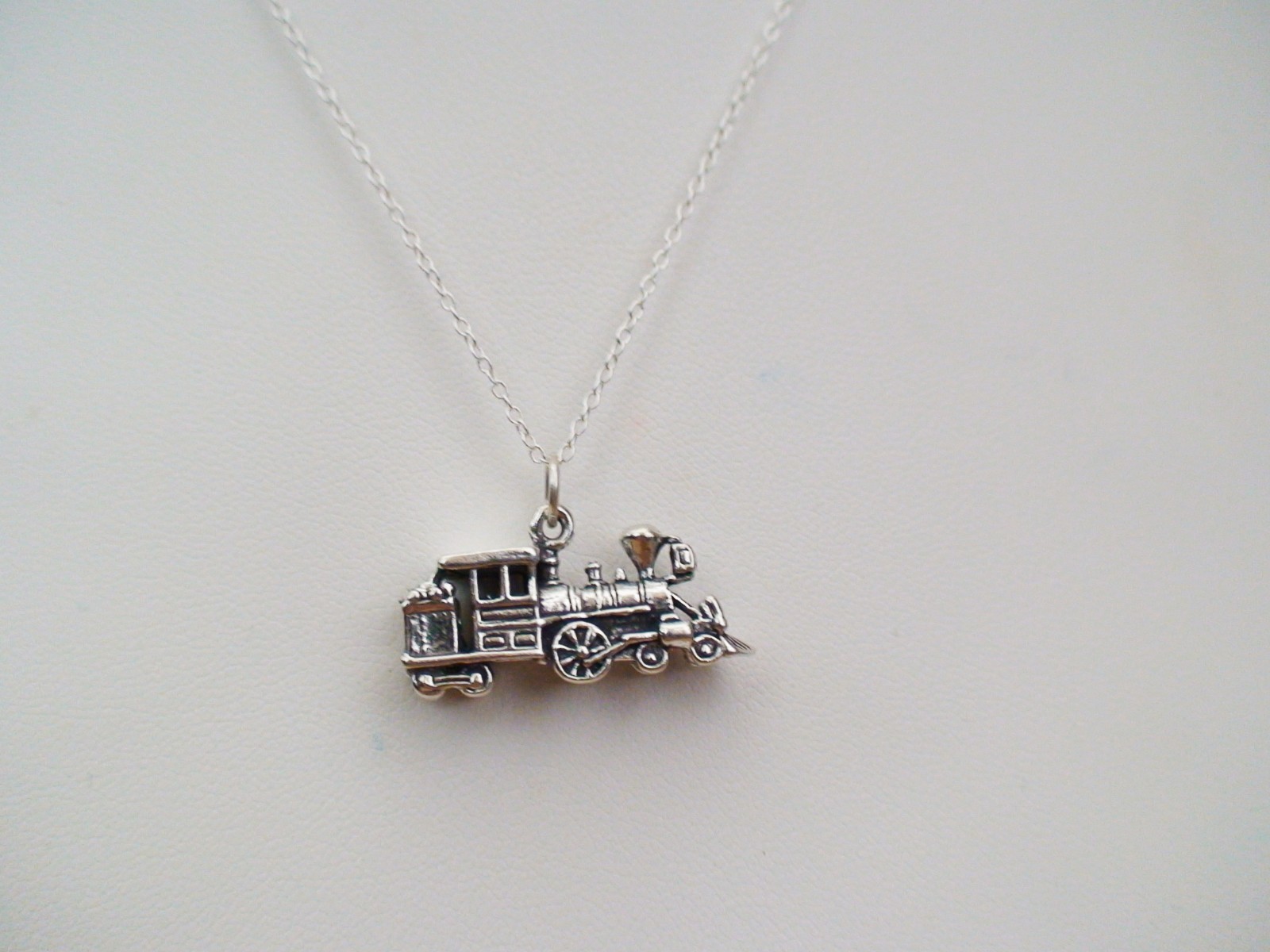 Train Locomotive Charm Necklace – 925 Sterling Silver Steam Engine Choo Choo