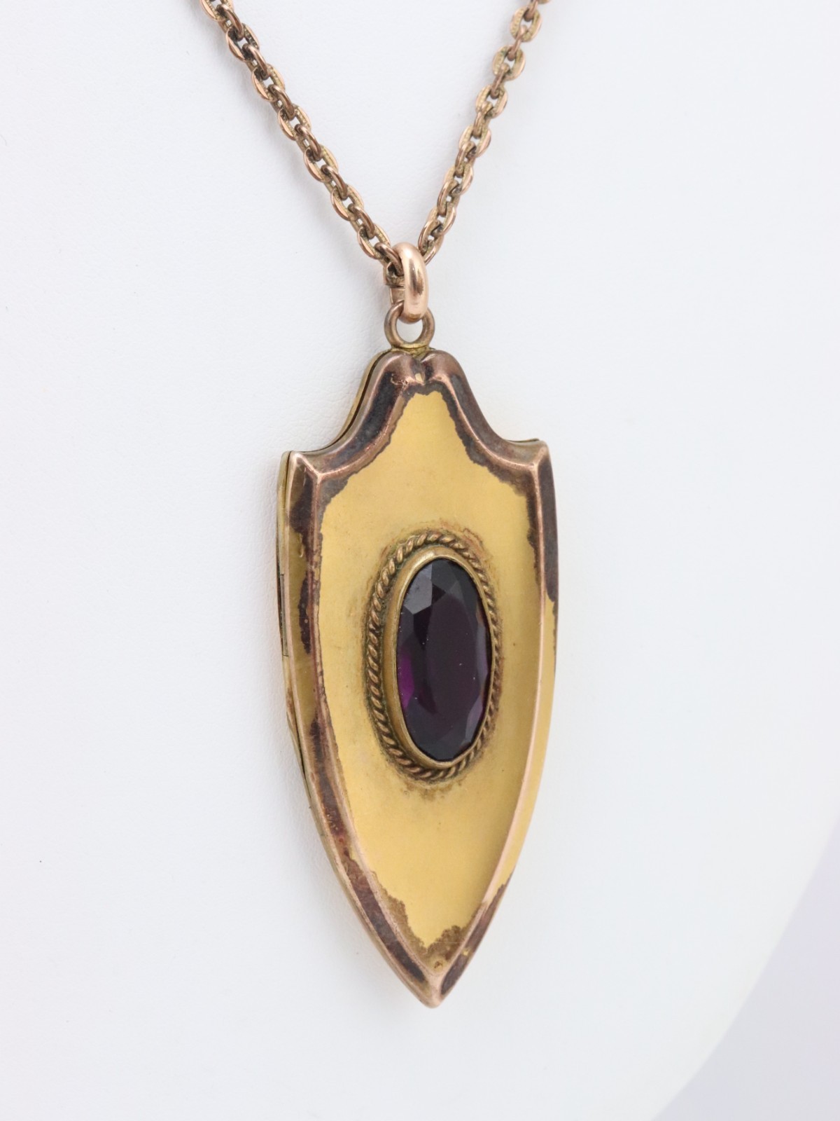 Vintage FLS Victorian Art Deco Paste Shield Locket Pendant Gold Filled 31 Grams