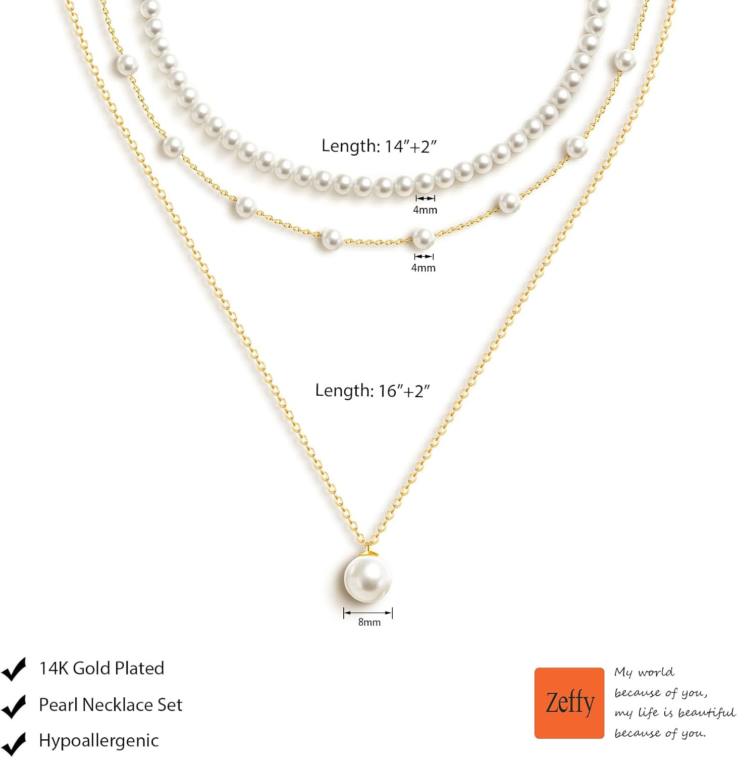Gold Pearl Necklace for Women, Dainty 14K Gold/Silve Plated Layered Pearl Choker