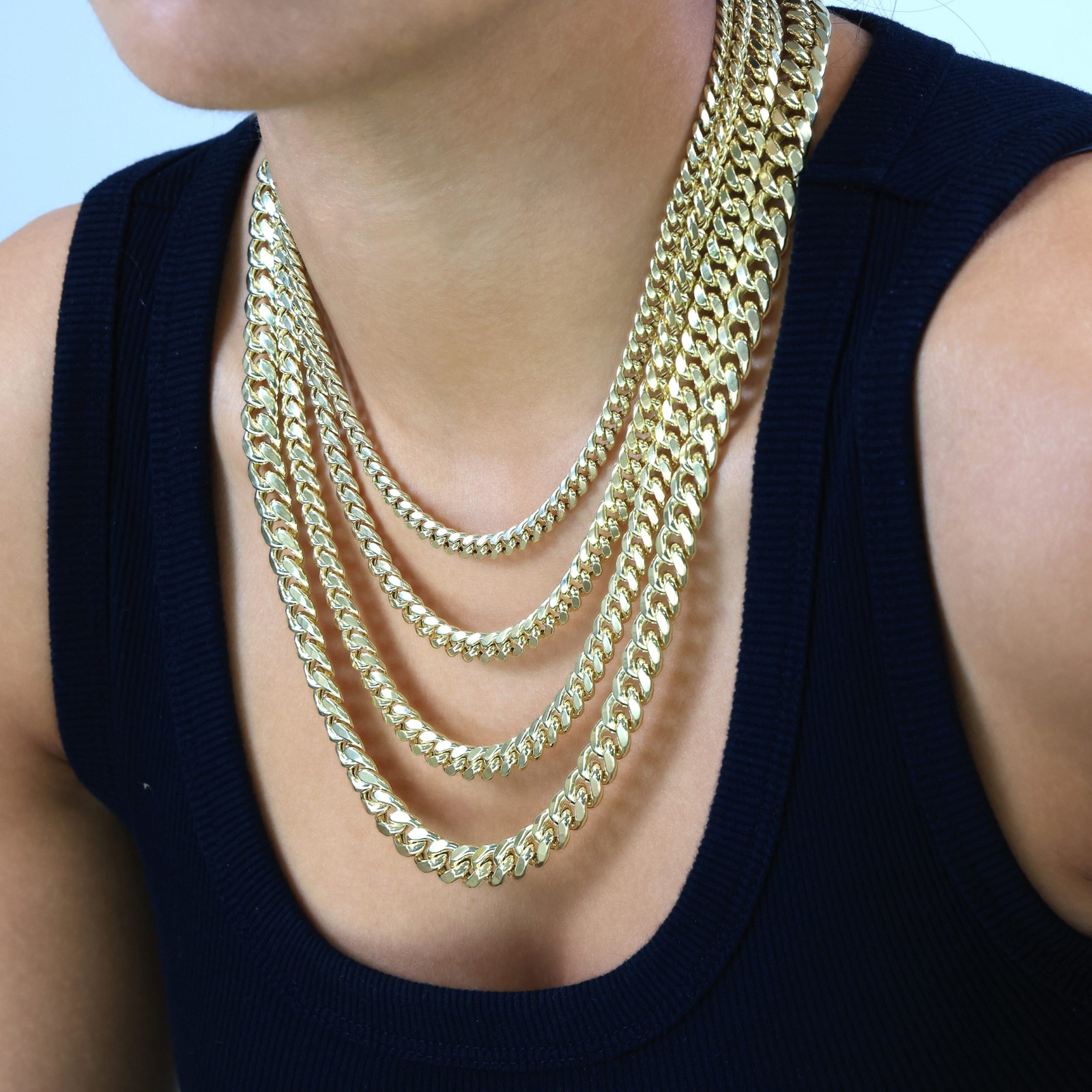 14K Real Yellow Gold 3mm-12.6mm Miami Cuban Lightweight Chain Necklace 16″ – 30″