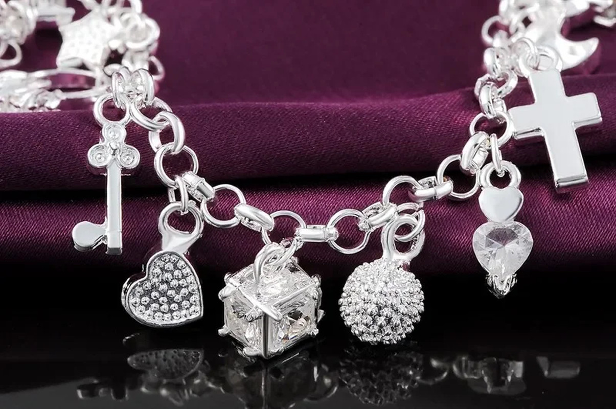 Fashion 925 Sterling Silver Bracelet for Woman Pretty Heart Zircon Pendant Chain