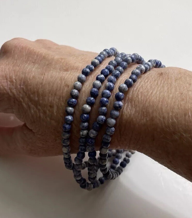Natural Sodalite Royal Blue Beaded 34 in Necklace 4mm Gemstones Single Strand