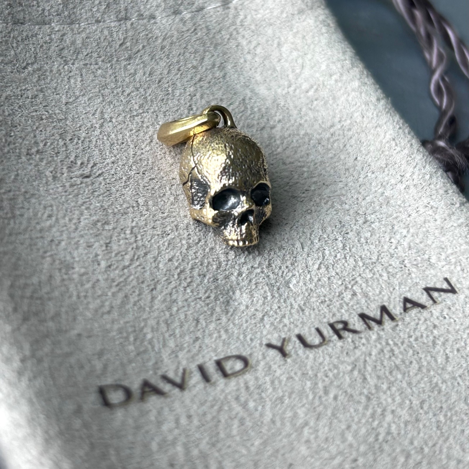 David Yurman 18K Yellow Gold Memento Mori Skull Amulet 16mm
