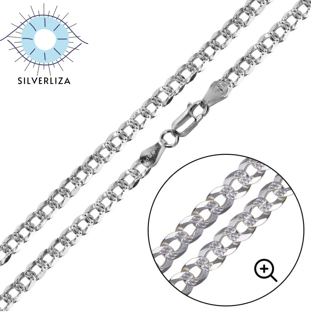 Real 925 Sterling Silver Mens Diamond Cut Curb Cuban Chain Bracelet or Necklace
