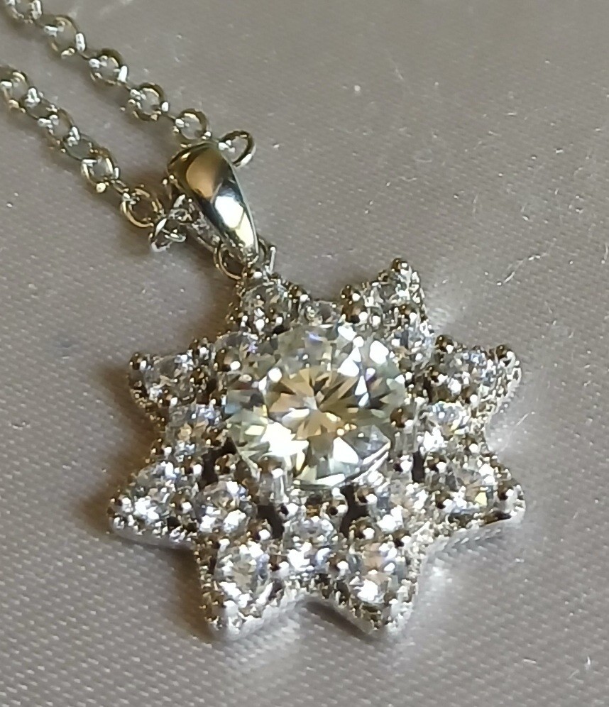 Real Moissanite Necklace Pendant, Certified 1.0CT. Tested GRA certificate Incl.