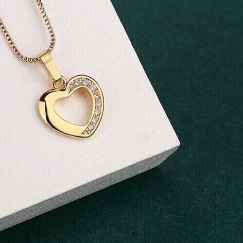 1Ct Round Cut Lab-Created Diamond Heart Pendant 18″Chain 14K Yellow Gold Plated