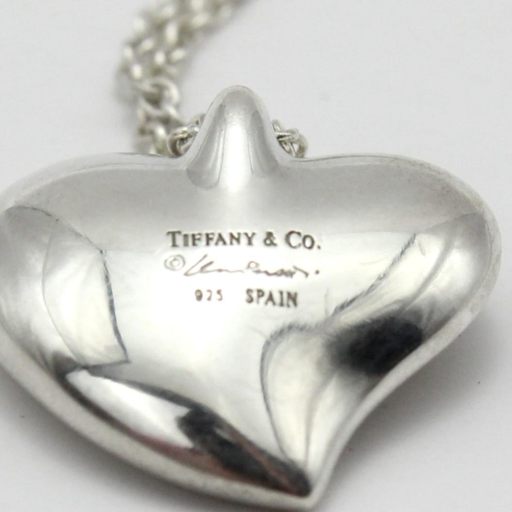Tiffany & Co. Curved Full Heart Pendant Necklace Elsa Peretti Sterling Silver