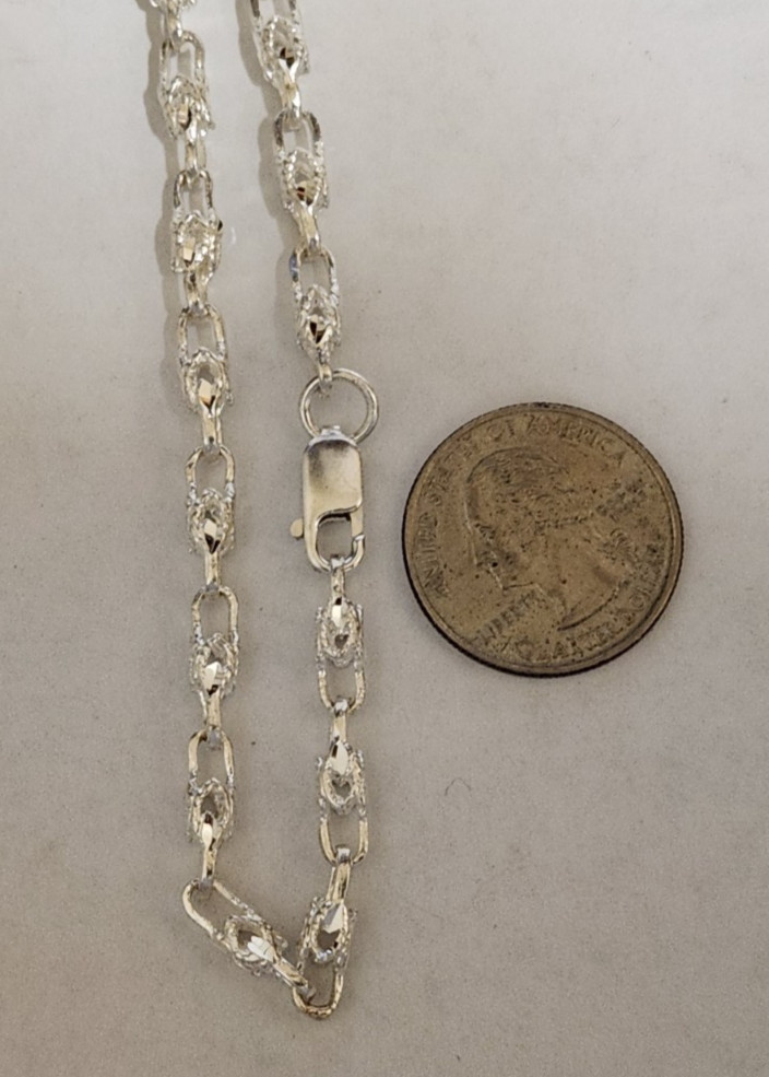 Men’s Lady’s 925 Silver Turkish Link Rope Chain Necklace 24in inch Long 4mm Wide
