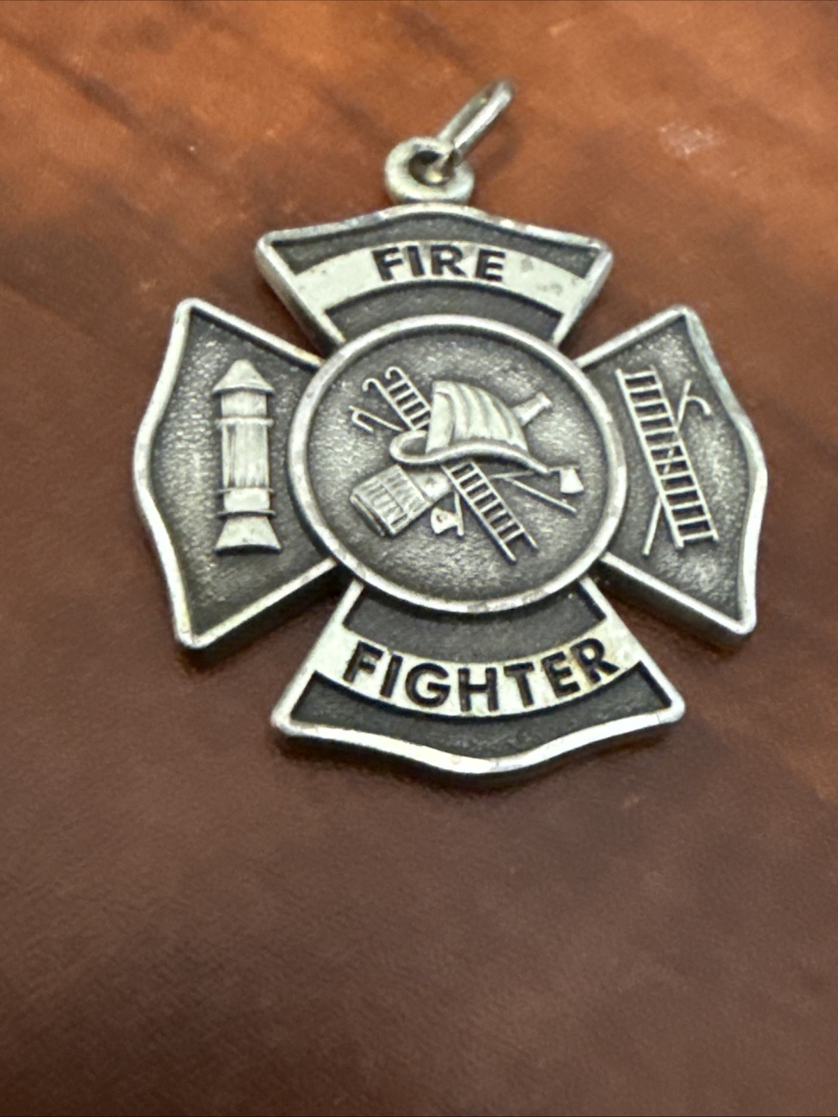 Men’s Sterling Silver Fire Fighter Shield Medal Cross Philippians 4:13 Necklace