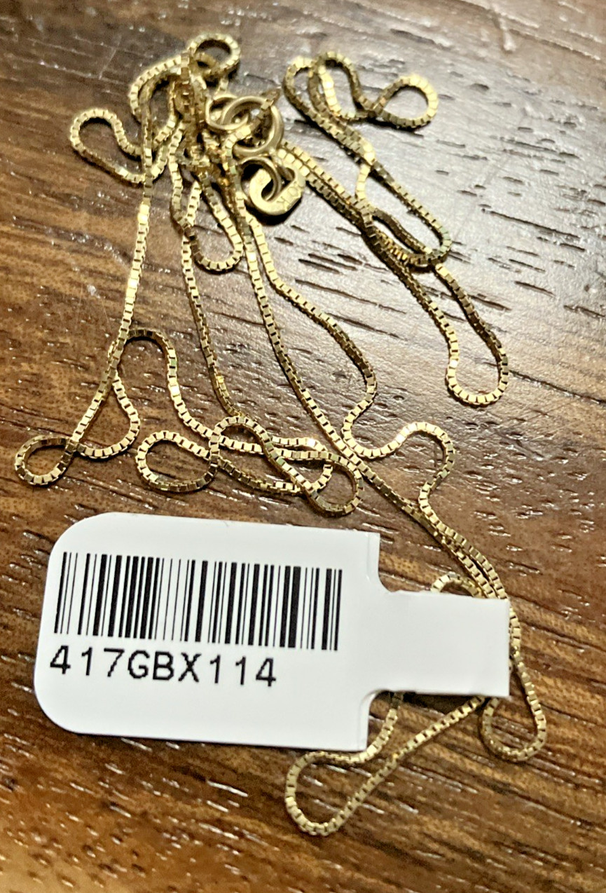 10kt Real Solid Gold Thin Box Chain 1.14grams 22” Necklace New with Tag 10K