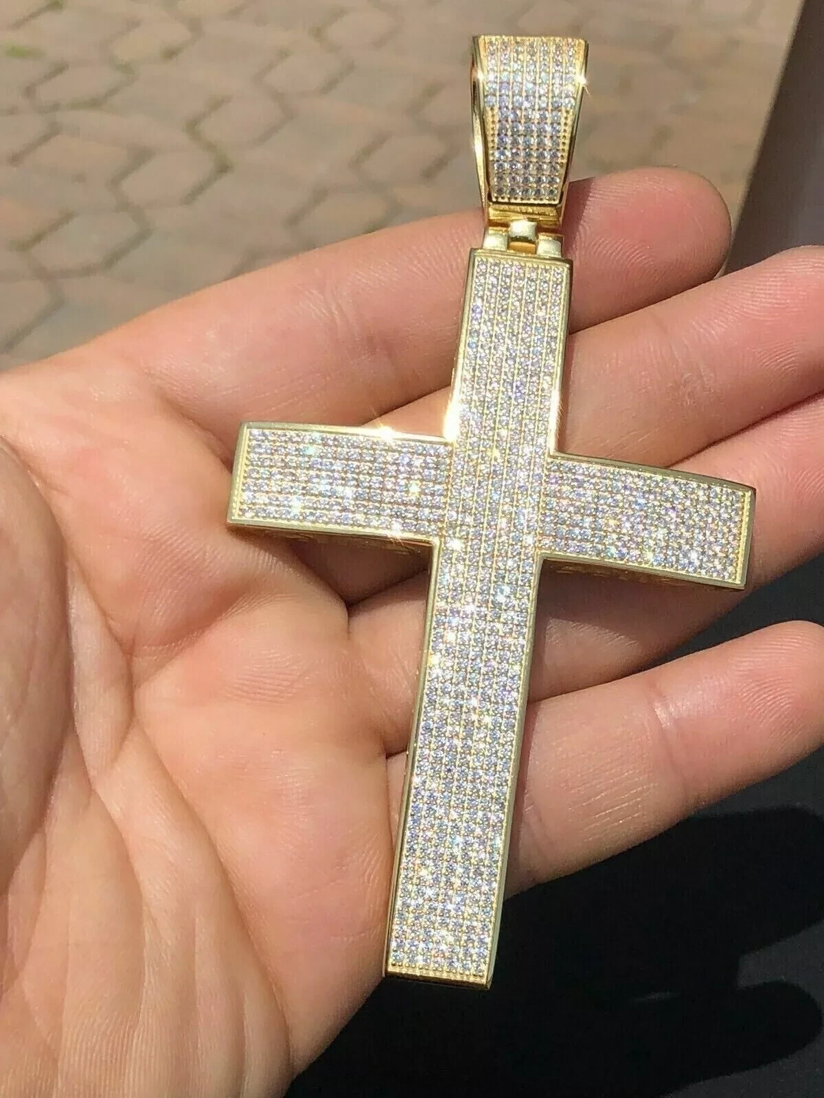 3Ct Lab Created Diamond Round Cross Men’s Pendant 14K Yellow Gold Silver Plated