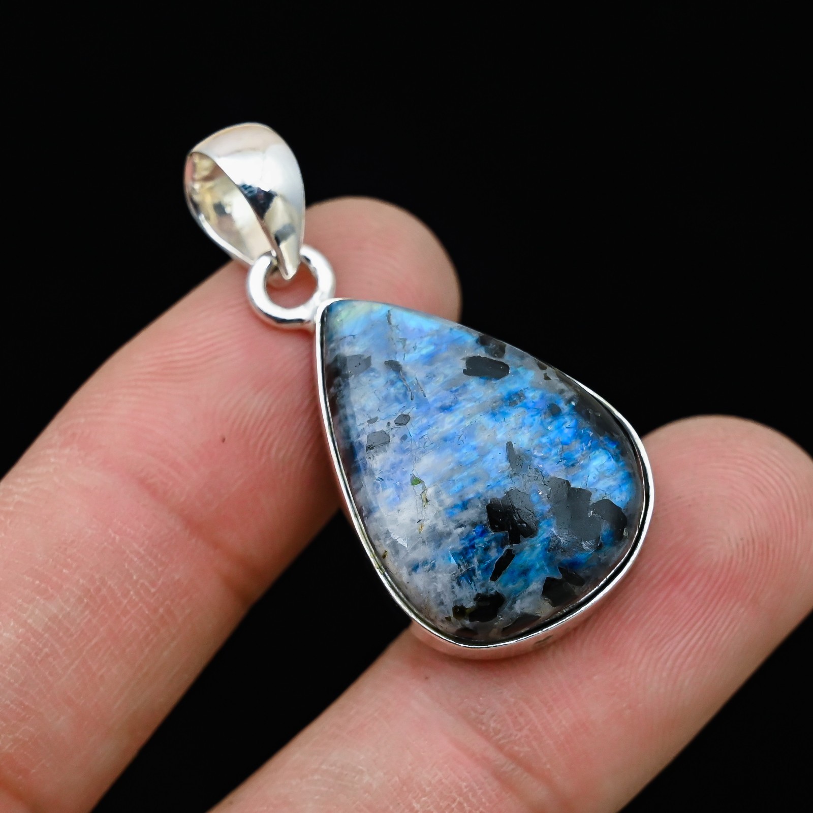 Rainbow Moonstone Gemstone 925 Sterling Silver Handmade Pendant Jewelry Gift For